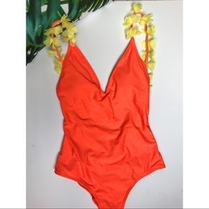 NWT Flower One Piece Swimsuit Colorful Orange S